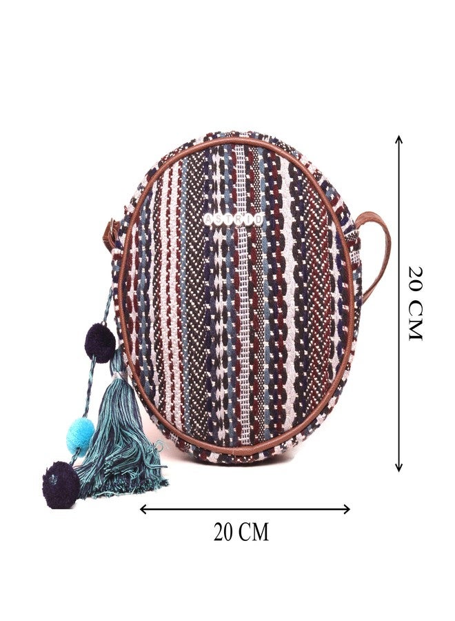 ASTRID Women's Round Sling Bag with Pompoms (Brown) - Image 4